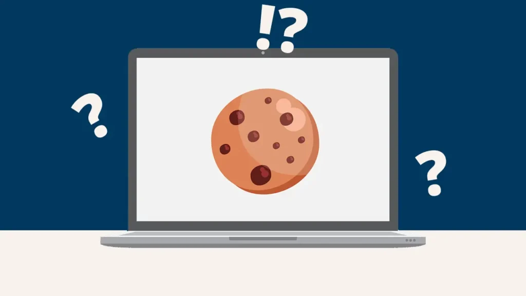 Illustration of a cookie on a laptop screen.